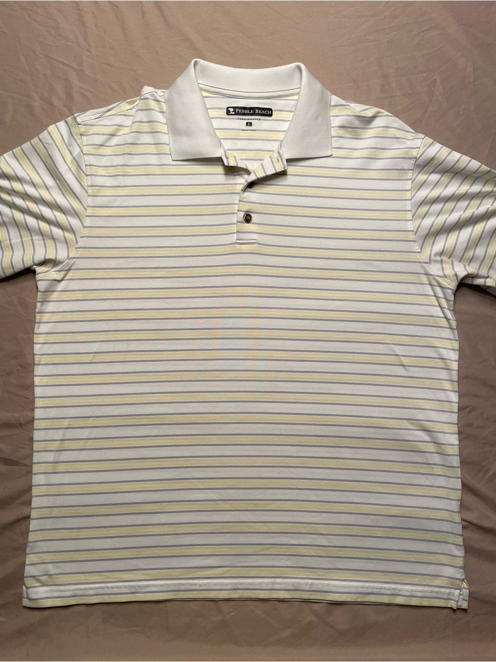 Pebble Beach Men's Golf Polo White with Yellow Stripes